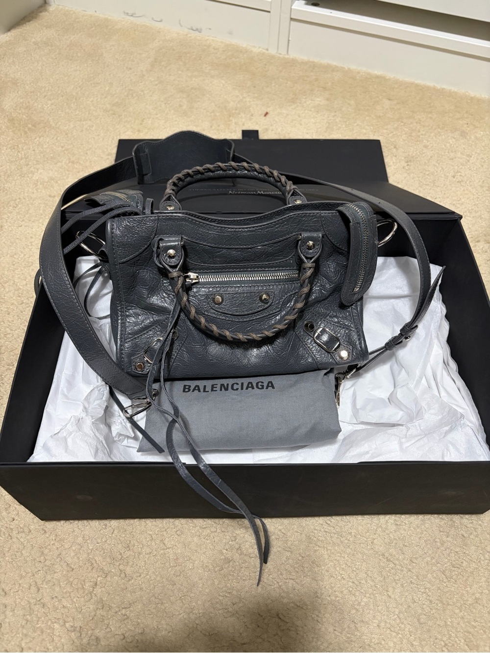 Balenciaga Classic City Mini Leather Satchel in Dark Gray